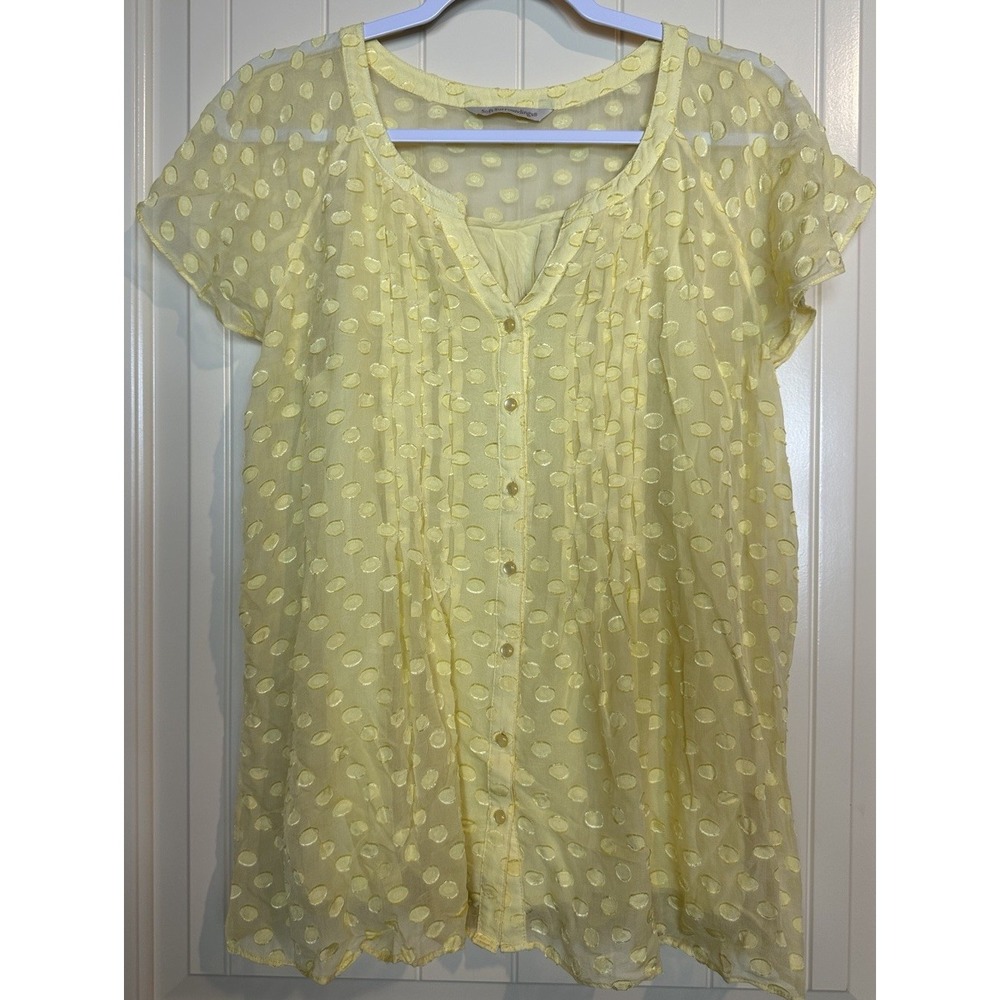 Soft Surroundings Yellow pintuck Lined button up short sleeve blouse sz L